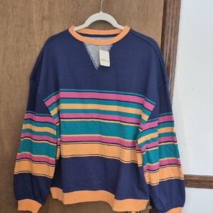 Free People Navy and Orange Crewneck